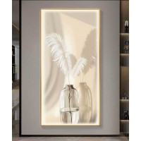 Gold Frame Vase Flower Crystall Painting Modern With Led Light